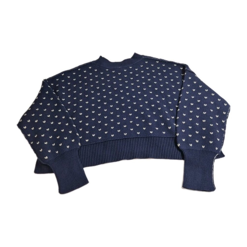 Free People Cropped Sweater Women's Size S Blue Easy Street Patterned Boxy (65)